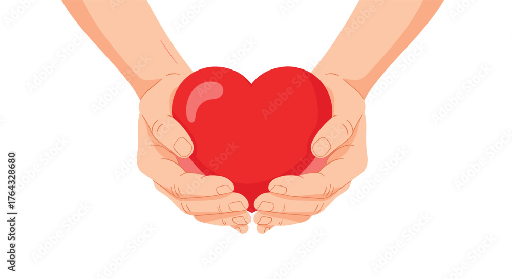 Fototapeta premium Hands holding a red heart symbol of love and care.