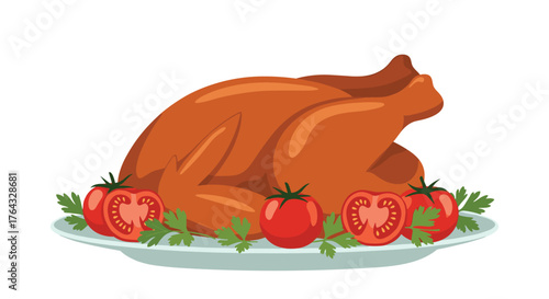 Delicious Roasted Turkey with Fresh Tomatoes and Parsley.