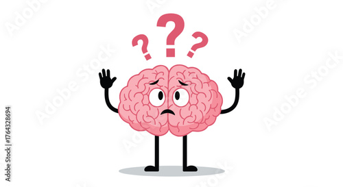 Cartoon Brain Character with Question Marks - A Conceptual Illustration.