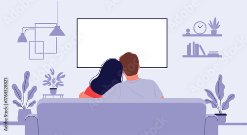 Couple watching television together at home, enjoying a cozy evening.