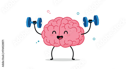 Cartoon Brain Lifting Weights Exercising To Stay Fit And Healthy.