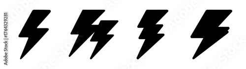 Bold black lightning bolt icons collection dynamic energy symbol set for design projects