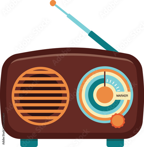 Retro Brown Radio Broadcasting Sound,  Analog Technology Media Receiver for Entertainment and Communication, Antique Style,  Home Electronics, Nostalgic  Listening Device,  Vintage Design,  Station Tu