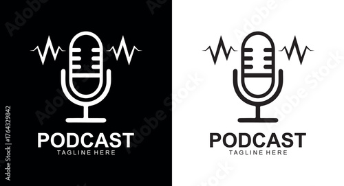 Digital Podcast Logo Design Vector | Modern Microphone Icon for Audio Streaming Brand