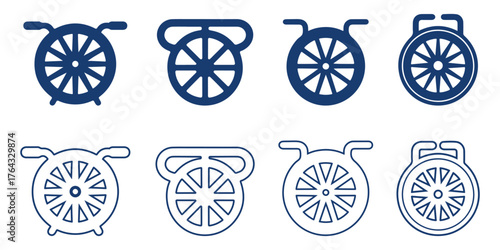 Wheelchair Wheel Icon Set | Medical Mobility Equipment Silhouette Vector Design