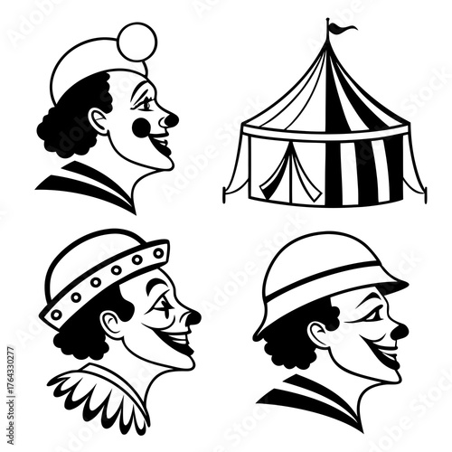 Vector art of clowns and circus tent