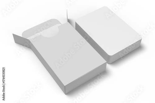 3D Playing cards with box mockup. Blank trading card, cards of poker hand, bet, casino, gambling, board games, game cards, player or greeting card, invitation, credit card and business card isolated