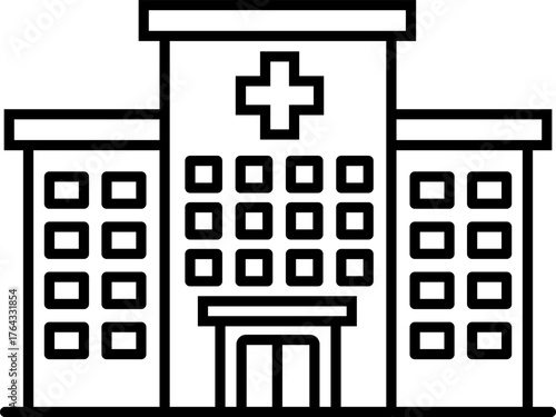 Hospital building icon with medical cross symbol