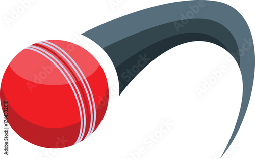 Shiny red cricket ball moving at speed with motion blur effect