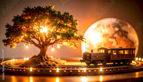 a train circling the Christmas tree