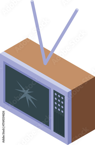 Broken vintage tv with rabbit ear antenna displaying static screen, representing outdated technology or a lack of signal