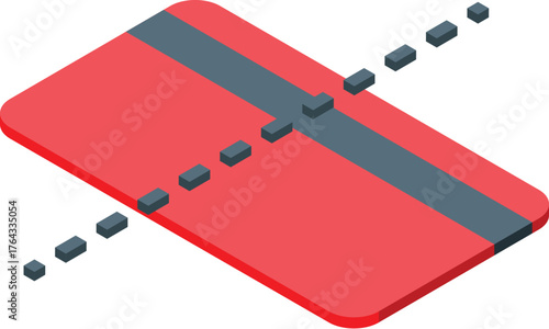 Red credit card being cut by scissors, symbolizing cutting up credit cards, financial crisis, debt management, and credit risk