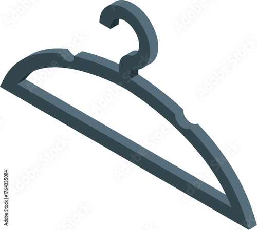 Dark gray simple plastic clothes hanger isolated on white background isometric view