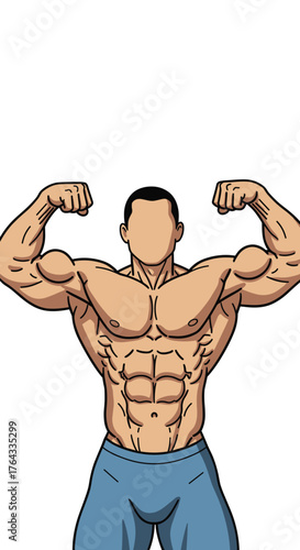 Muscular Bodybuilder Flexing Biceps in Studio: Fitness Training, Gym Workout, Physical Strength for Healthcare, Wellness, and Sports Advertising. Confident Athletic Man Posing. Bodybuilding Anatomy Il