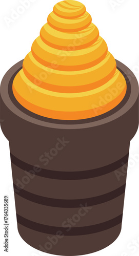 Honeycomb in pot isometric view representing honey production process from apiary to final product