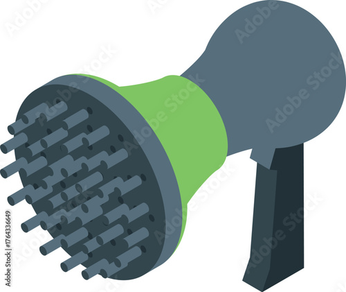 Hair dryer diffuser distributing hot air through multiple holes, creating volume and definition in hair styling
