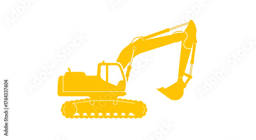 A yellow silhouette icon of a heavy-duty construction excavator isolated on a plain white background.