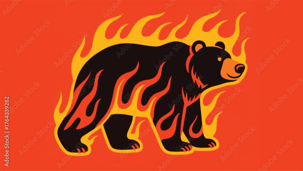 Fototapeta premium Bear With Hot Flames Illustrator Artwork Banner Background Design Template