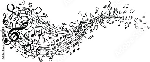 Music notes wave isolated, group musical vector  