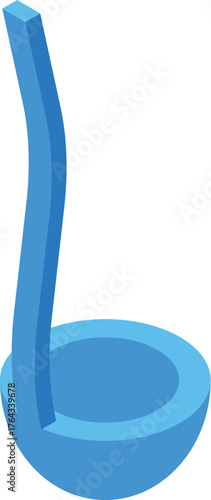 Kitchen utensil for serving soup, stew, or other liquids, featuring a long, curved handle and a deep bowl, isolated on white