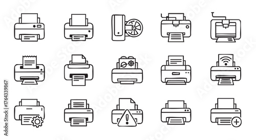 Printer Icons Set Collection with Different Types of Paper Document Vector