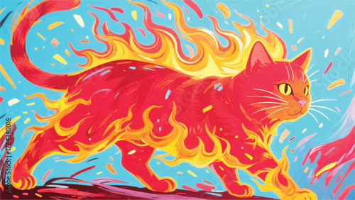Cat With Hot Flames Illustrator Artwork Banner Background Design Template 