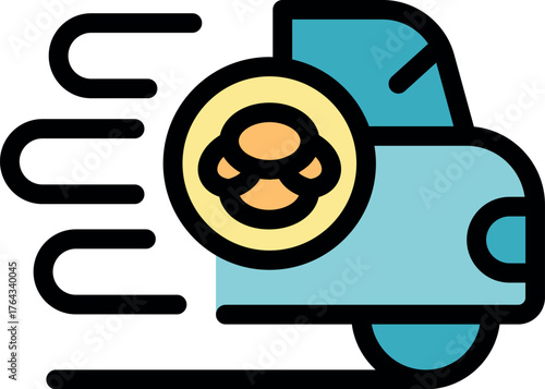 Express food delivery car quickly delivering bakery products to customers, ensuring quick and efficient service