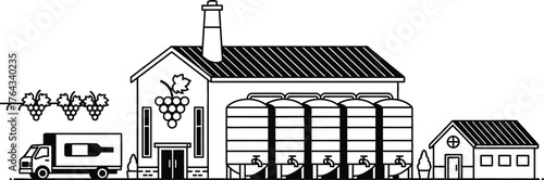 wine distillery vector flat black and white 