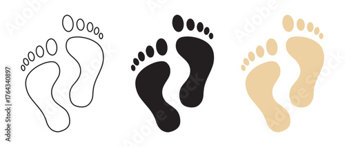 Footprint Icon Set. Outline, Solid, and Beige Variants for Movement & Presence.