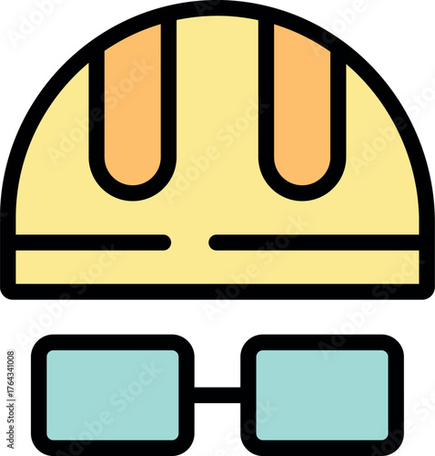 Yellow safety helmet and protective glasses promoting occupational safety and accident prevention