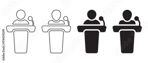 Public Speaking Icon Set. Podium Silhouettes for Presentation & Debate Themes.