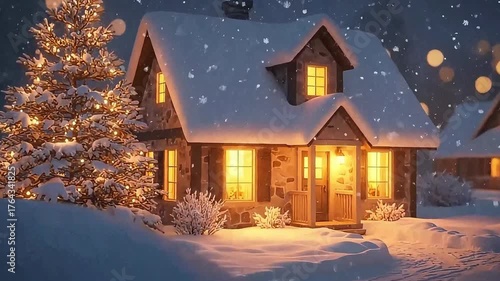 tiny house and beautiful Christmas tree. 4k UHD quality.