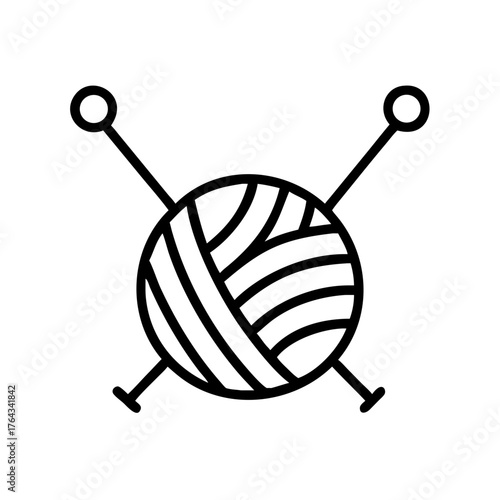 Yarn ball with knitting needles in outline style  