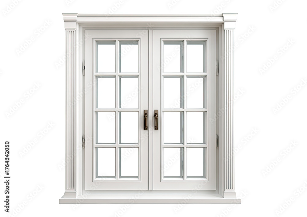 Fototapeta premium White double-hung window with ornate frame