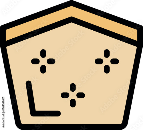 Pentagonal cardboard box with fragile symbol suggesting careful handling during shipping and transport
