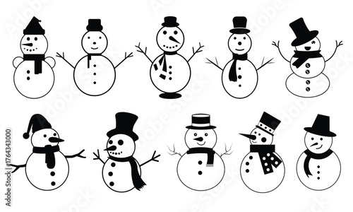 Snowman silhouette vector illustration set