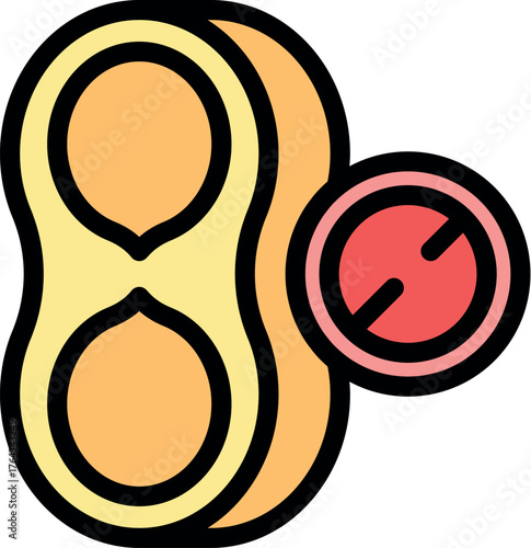 Peanut allergy testing showing a negative result, represented by a peanut and a stop sign icon