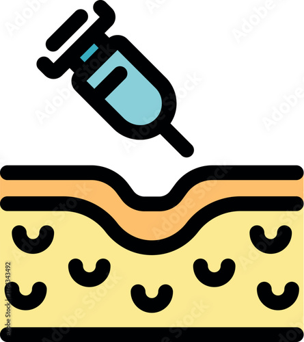 Syringe injecting a substance into skin layers, depicting a cosmetic or medical procedure