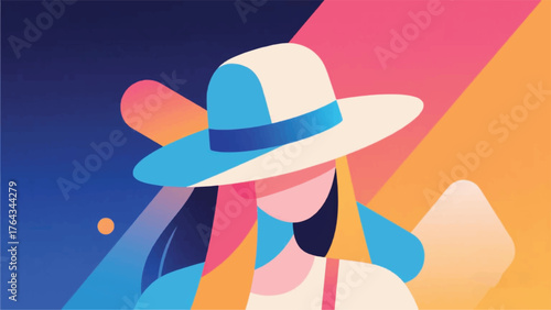 Modern Geometric Woman With Hat Illustrator Artwork Banner Background Design Template 