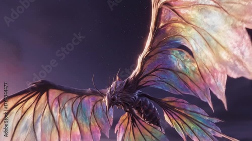 Stunning Rainbow Dragon Soaring Through a Mystical Sky at Sunset.