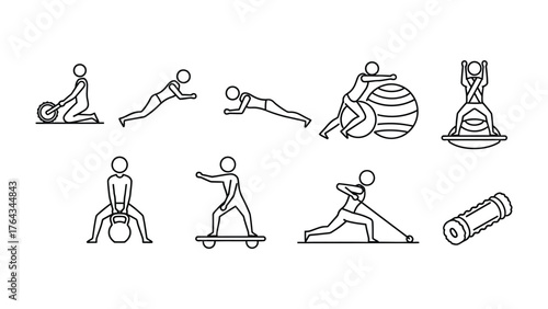 Dynamic Fitness Routine: An illustration of a fitness routine with diverse movements, each highlighting the dedication to physical wellness.