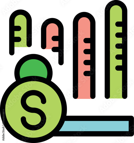 Dollar sign with growing bar chart representing profit increase, financial success and investment growth