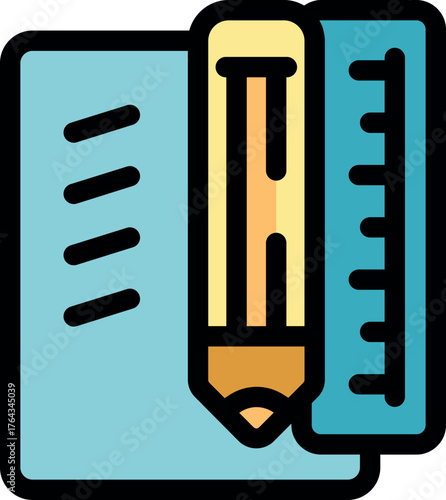 Essential school supplies featuring a notebook, pencil, and ruler, symbolizing learning and academic pursuits