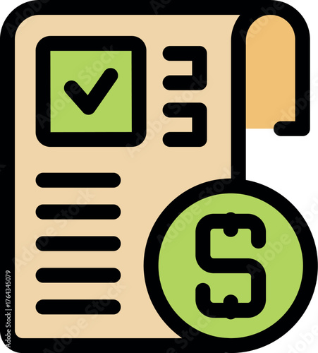 Approved payment document with checkmark and dollar symbol indicating successful financial transaction