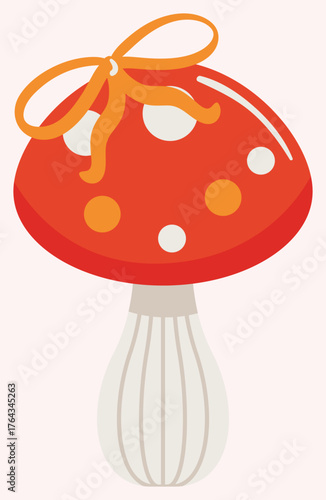 Cute Red Mushroom with Bow Decorative Vector.