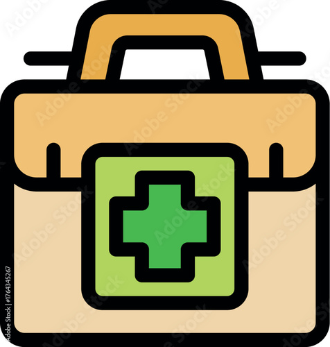 Closed first aid kit with green cross symbol, ready for emergency situations and medical assistance