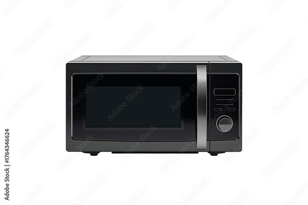 Obraz premium Modern black microwave oven isolated, kitchen appliance for cooking and heating