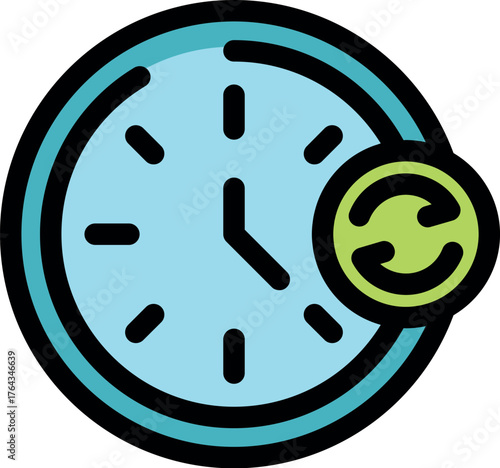 Clock face with refresh symbol, representing time, repetition, and history