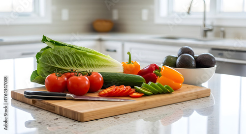 Fresh vegetables prepared for cooking on a cutting board