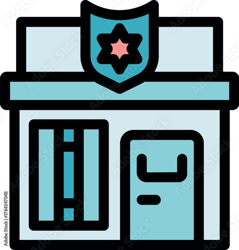 Israeli police station building with star of david shield, symbolizing security and law enforcement